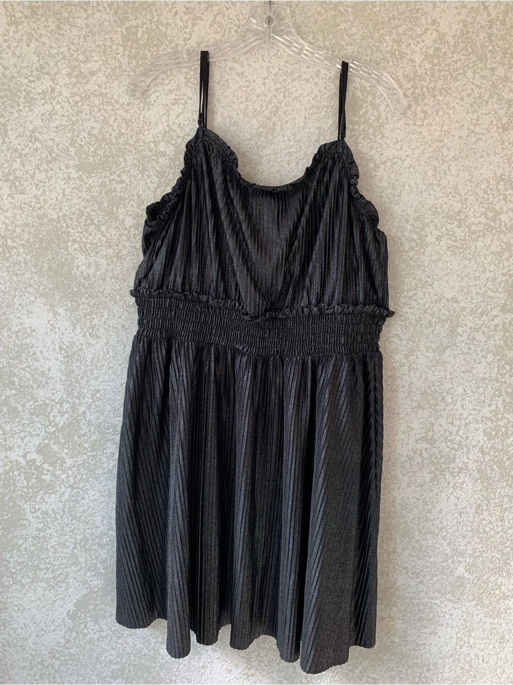 H&M Black Pleated Smocked Waist Mini Dress